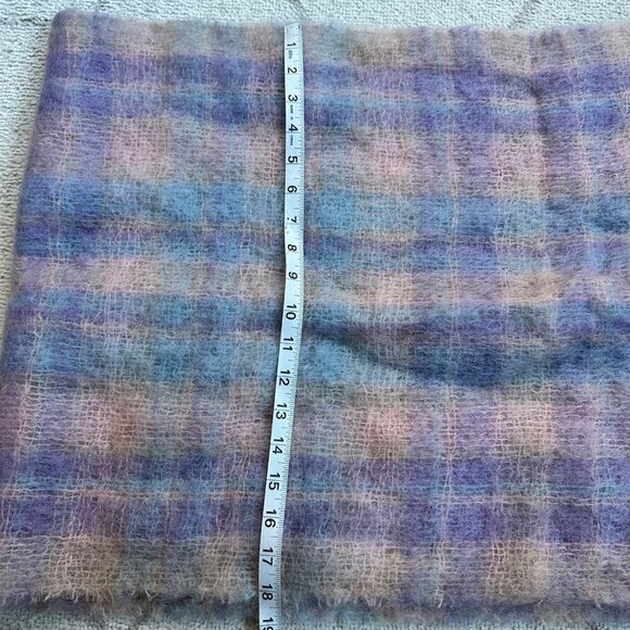 Vintage 60s Pastel Plaid Purple/Pink Fringe Mohair Wool Large 18x72 Rectangle Sc - Picture 4 of 5